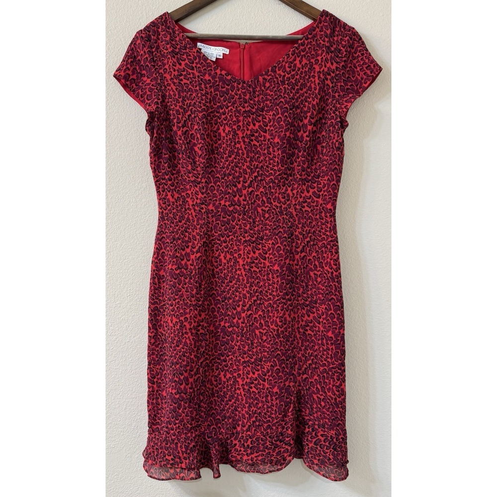 Maggy London Women's Silk‎ Dress Sz 10 M Red Dark Romantic Ruffle Hem Whimsical